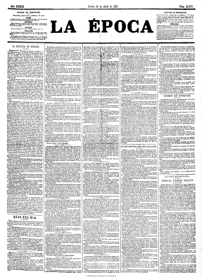La Época · 14/04/1887
