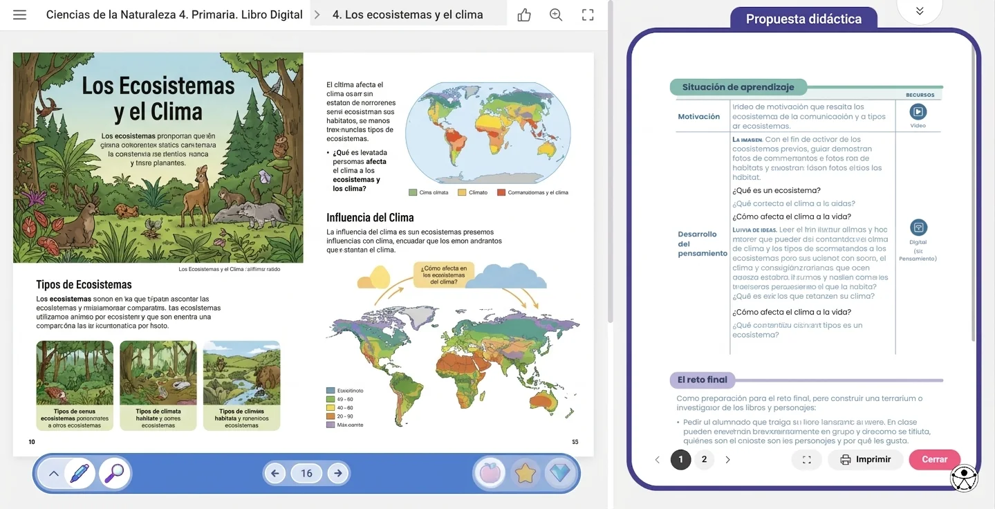 Libro digital y guía didáctica de OLA abiertos en paralelo.
